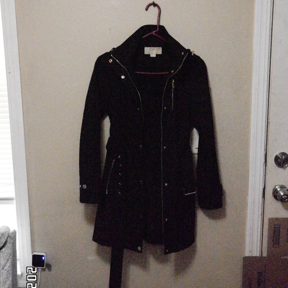 Michael Kors Long Belted Jacket w/ removable hood